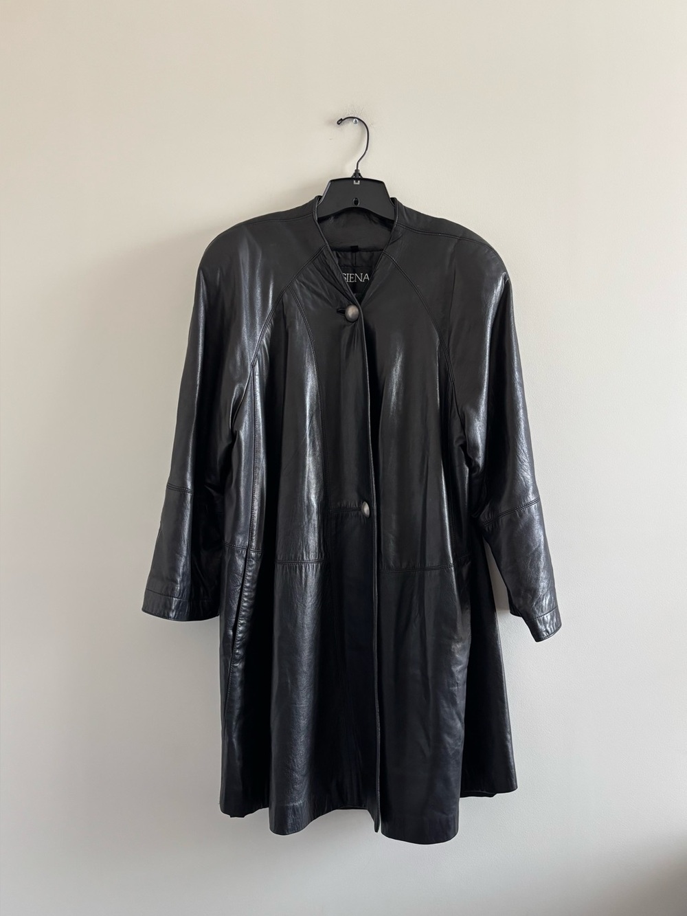 Vintage 80s Siena Leather Jacket Black Mid-Length Womens M Designer Mob Wife